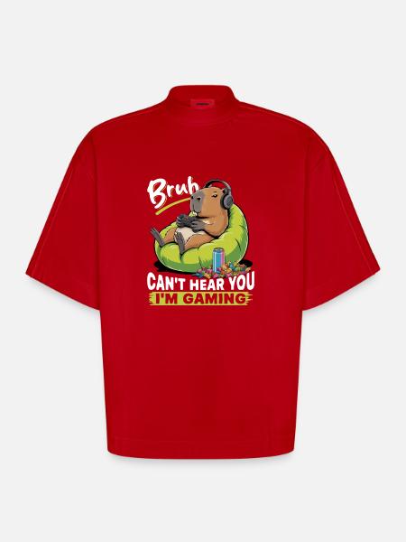 Capybara Gamer Gaming - T-shirt bio épais oversize Boxy fabriqué en UE - rouge