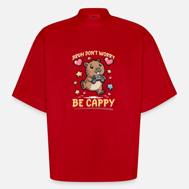 Capybara Gamer Gaming - T-shirt bio épais oversize Boxy fabriqué en UE - rouge