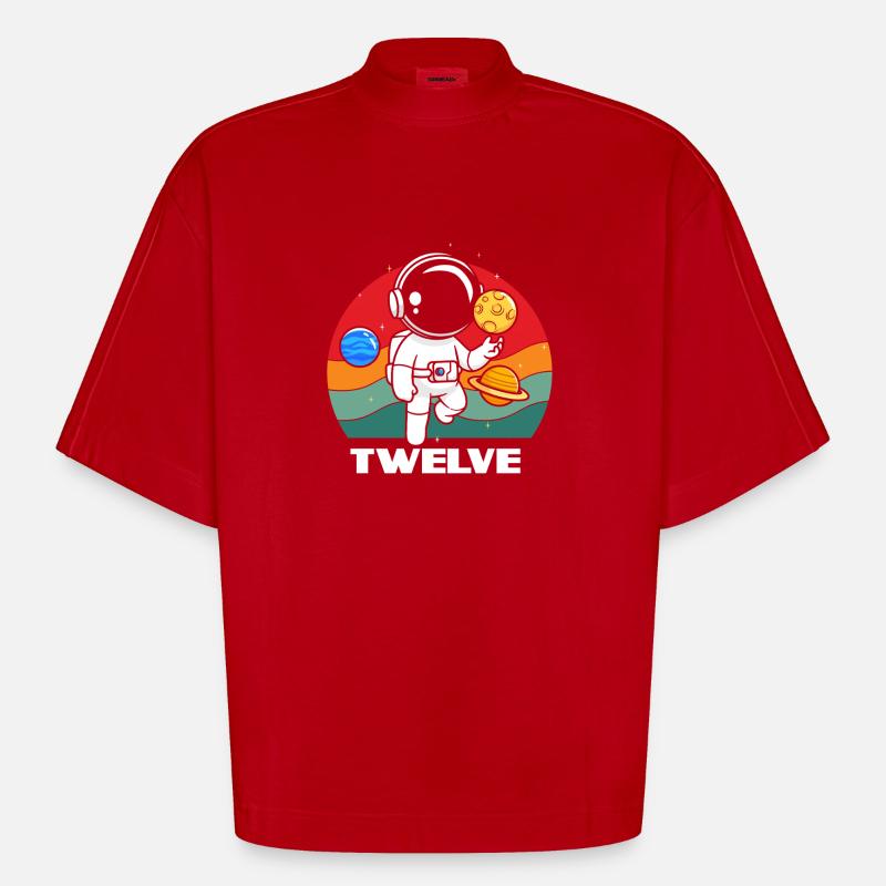 Astronaut Twelve Birthday Adventure - Heavyweight Oversized Organic Boxy T-Shirt Made in EU - red