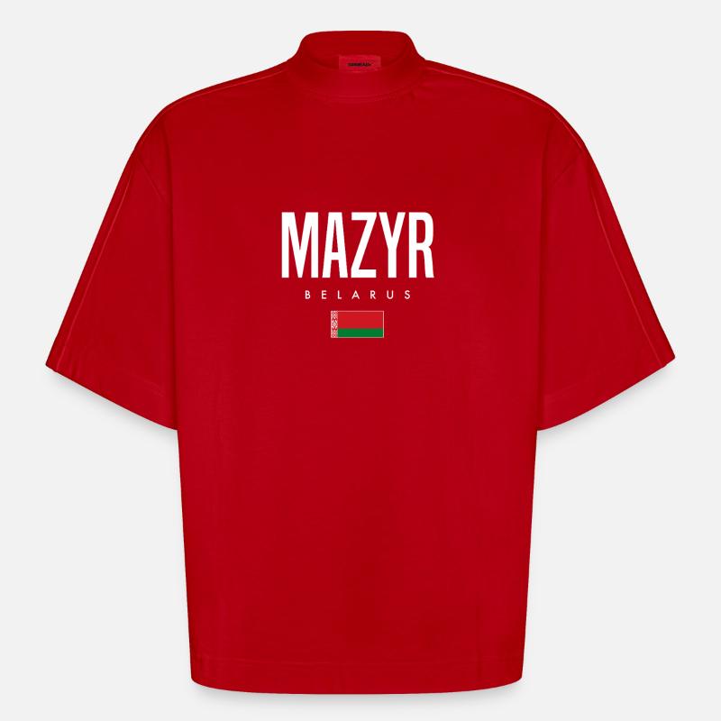 Mazyr, Biélorussie, Biélorussie - T-shirt bio épais oversize Boxy fabriqué en UE - rouge