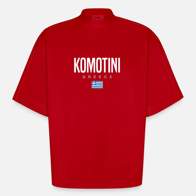Komotini Grèce - T-shirt bio épais oversize Boxy fabriqué en UE - rouge