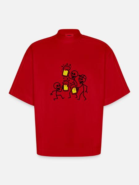 Beer Team Skeleton - Heavyweight Oversized Organic Boxy T-Shirt Made in EU - red