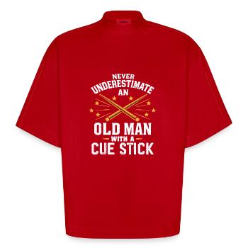 Unterschätze niemals einen alten Mann mit einem Queue - Heavyweight Oversized Organic Boxy T-Shirt Made in EU - Rot - Vorne