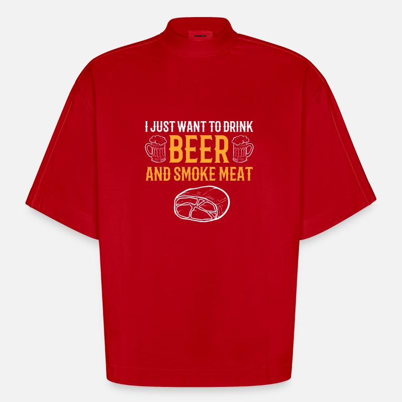 BBQ Bier - Heavyweight Oversized Organic Boxy T-Shirt Made in EU - Rot