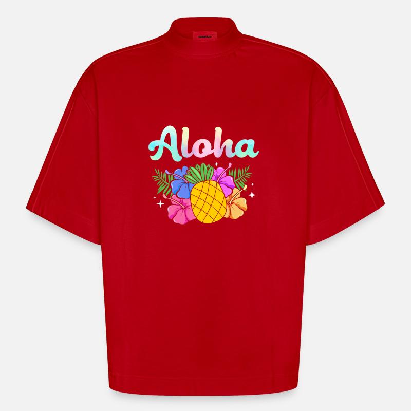 Maui Hawaï Hawaïen - T-shirt bio épais oversize Boxy fabriqué en UE - rouge