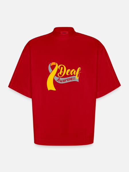 Deaf Deaf Deaf Sign Language - Heavyweight Oversized Organic Boxy T-Shirt Made in EU - red
