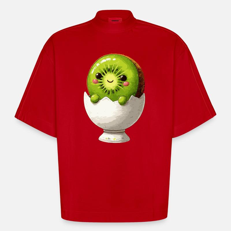 Kiwifruit in eggshell smile - Heavyweight Oversized Organic Boxy T-Shirt Made in EU - red