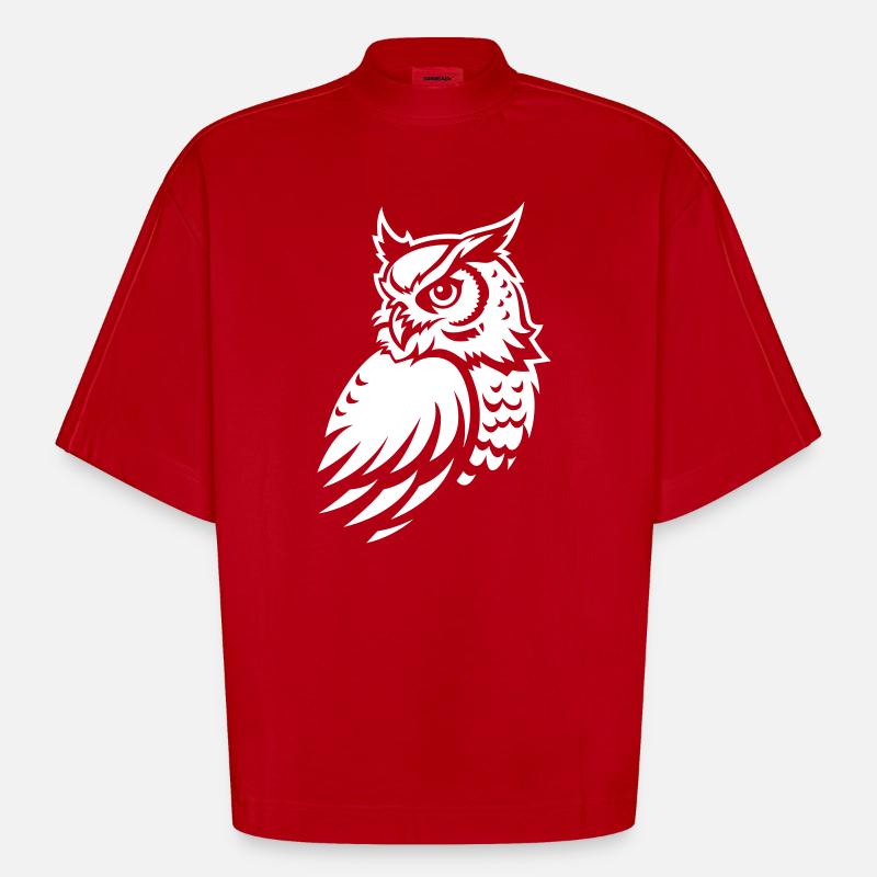 Wachsame Eule – Tattoo Silhouette - Heavyweight Oversized Organic Boxy T-Shirt Made in EU - Rot