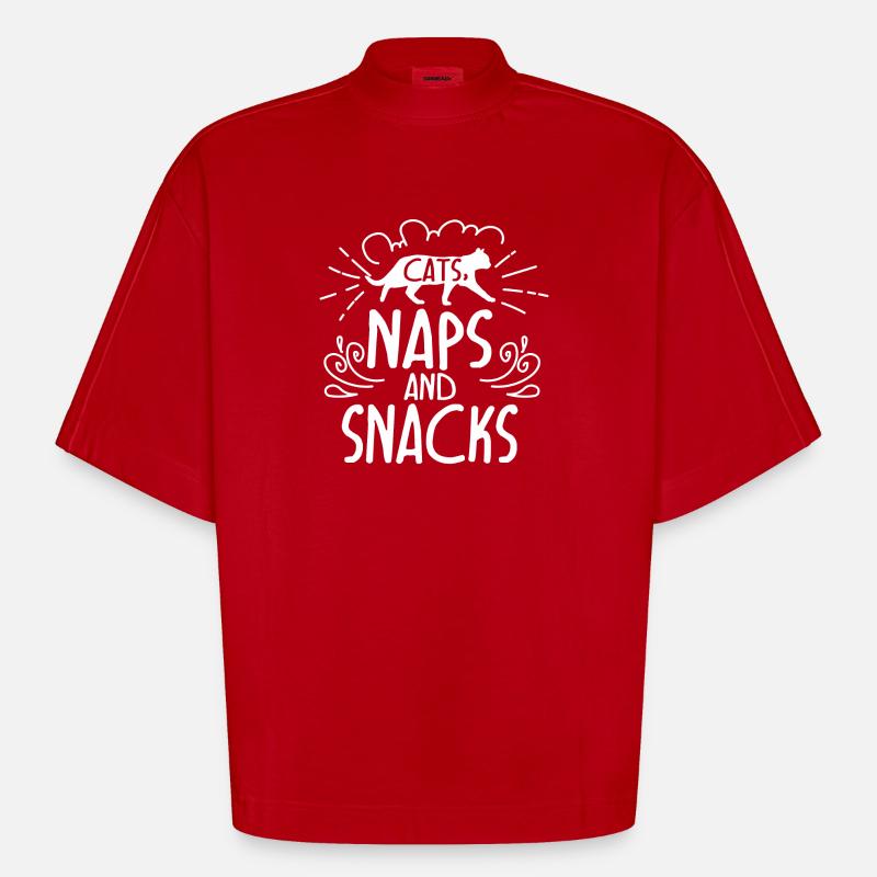 CATS NAPS AND SNACKS - Heavyweight Oversized Organic Boxy T-Shirt Made in EU - Rot