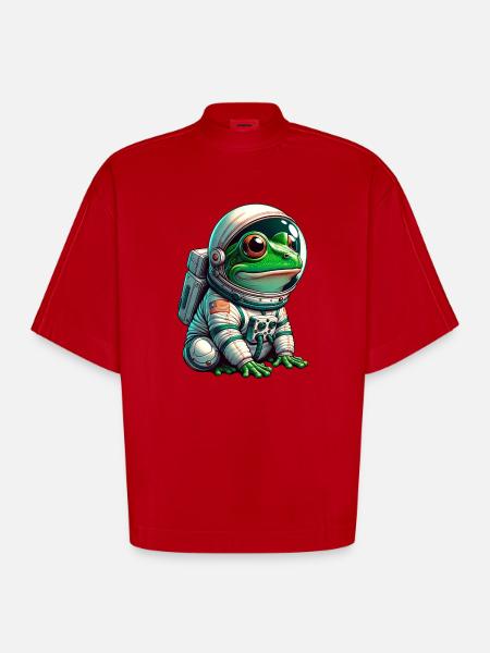 Frog astronaut in space - Heavyweight Oversized Organic Boxy T-Shirt Made in EU - red
