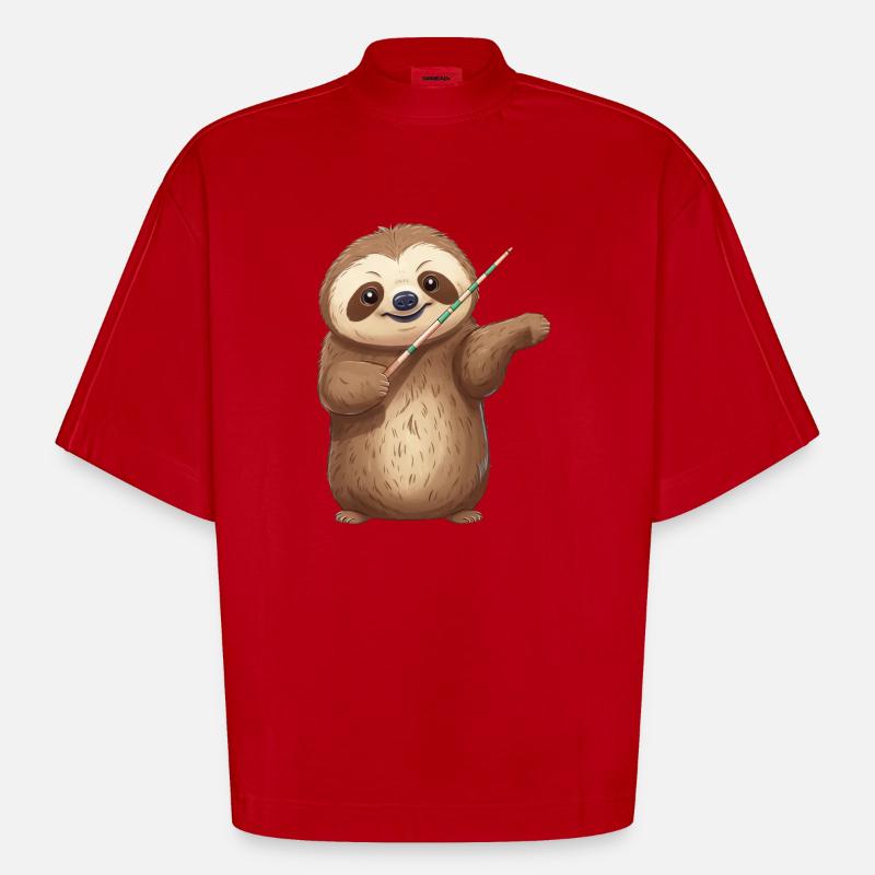 Faultier-Dirigent: Harmonie in Slow-Motion - Heavyweight Oversized Organic Boxy T-Shirt Made in EU - Rot