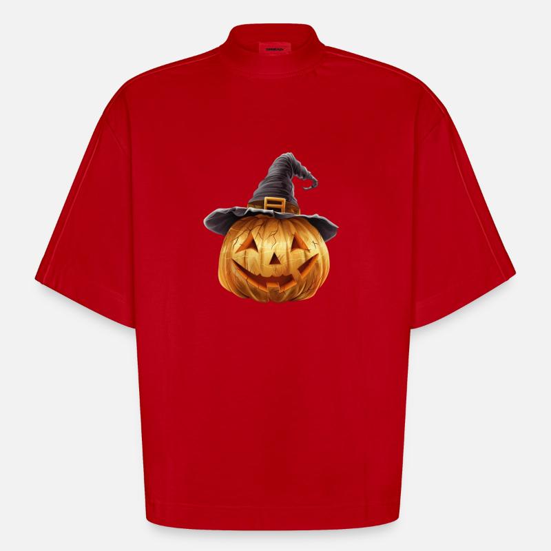 Spooky pumpkin with witch hat - Heavyweight Oversized Organic Boxy T-Shirt Made in EU - red