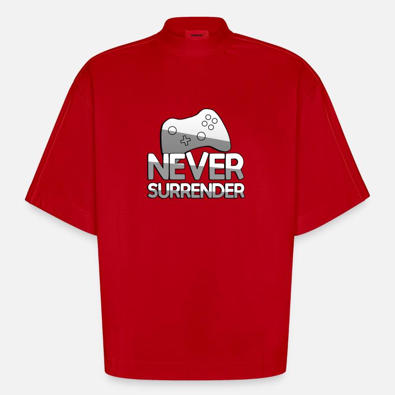 NEVER SURRENDER + Controller - Gaming - Heavyweight Oversized Organic Boxy T-Shirt Made in EU - red