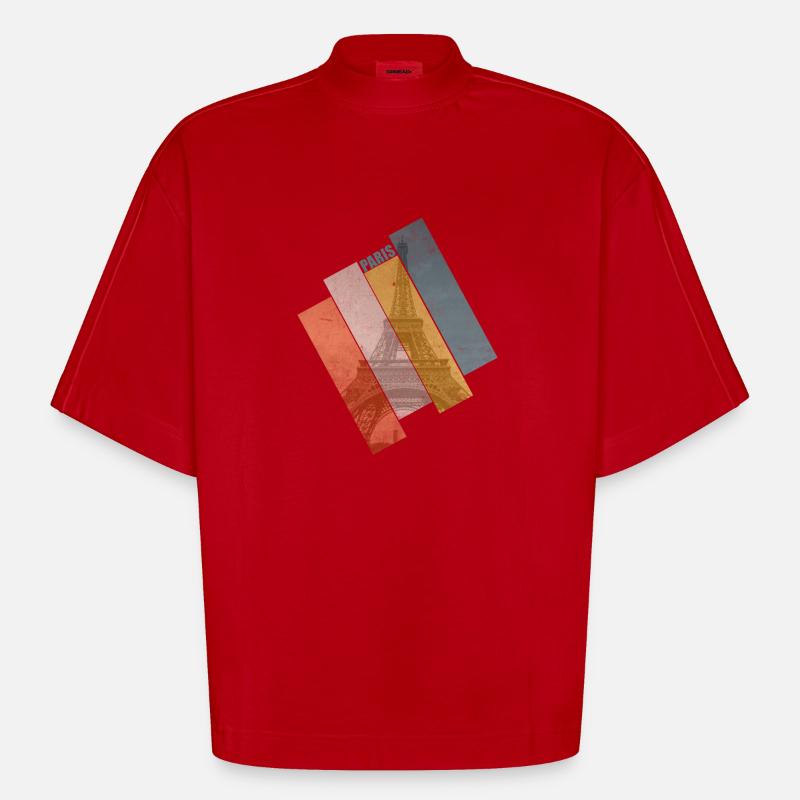 Paris Tour Eiffel 1 - T-shirt bio épais oversize Boxy fabriqué en UE - rouge