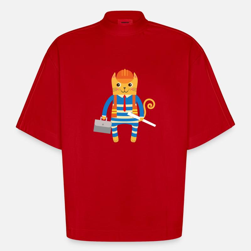 Ingenieur oder Architekt Katze - Heavyweight Oversized Organic Boxy T-Shirt Made in EU - Rot