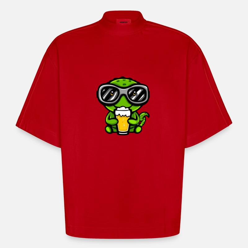 Chameleon Apres Ski Bier Comic - Heavyweight Oversized Organic Boxy T-Shirt Made in EU - Rot