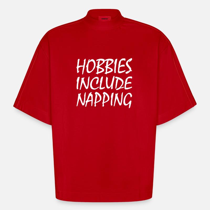 Hobbies include napping - Heavyweight Oversized Organic Boxy T-Shirt Made in EU - red