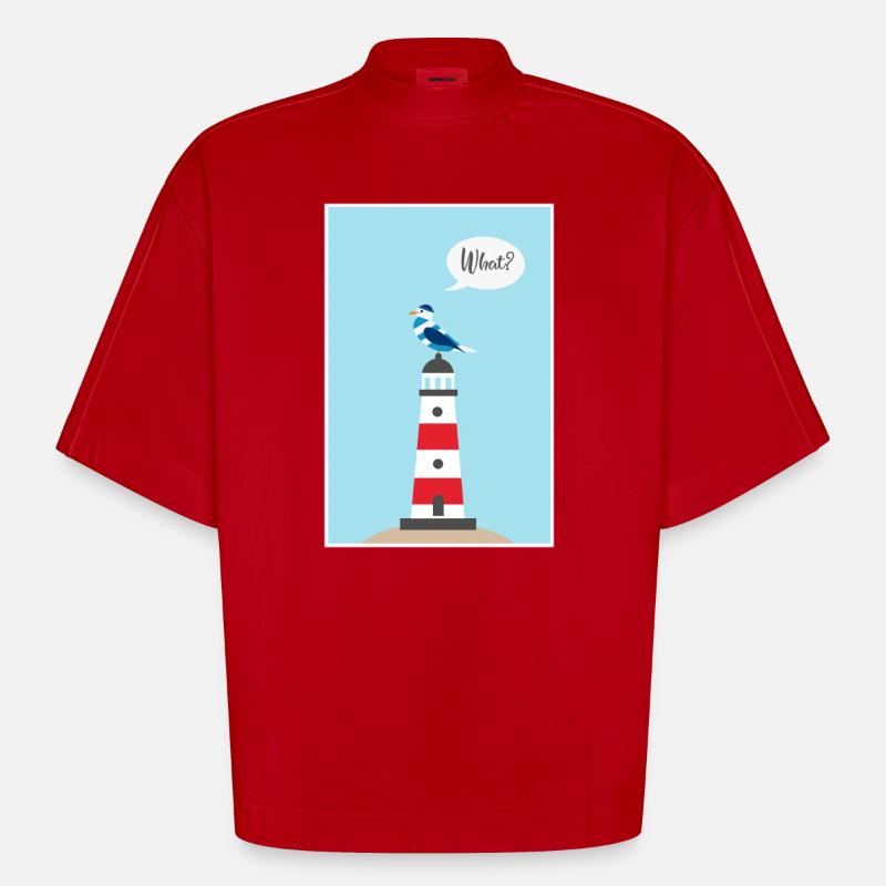 Leuchtturm - Möwe - Comic - Geschenk - Heavyweight Oversized Organic Boxy T-Shirt Made in EU - Rot