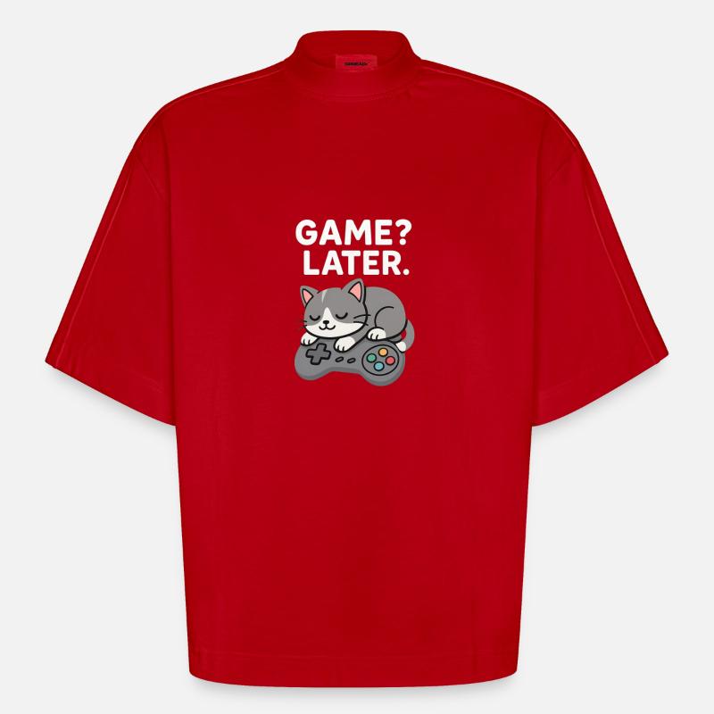 Jeu plus tard : Cat Controller - T-shirt bio épais oversize Boxy fabriqué en UE - rouge