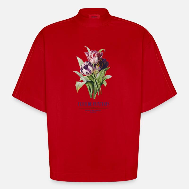 Tulip Bloom Fleurs de Printemps - Heavyweight Oversized Organic Boxy T-Shirt Made in EU - red