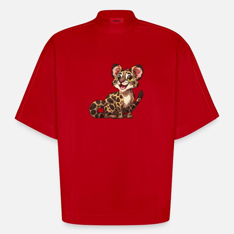 Verspielter Junger Leopard Blick - Heavyweight Oversized Organic Boxy T-Shirt Made in EU - Rot
