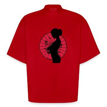 Geisha - sexy Frauen Silhouette - Heavyweight Oversized Organic Boxy T-Shirt Made in EU - Rot - Vorne