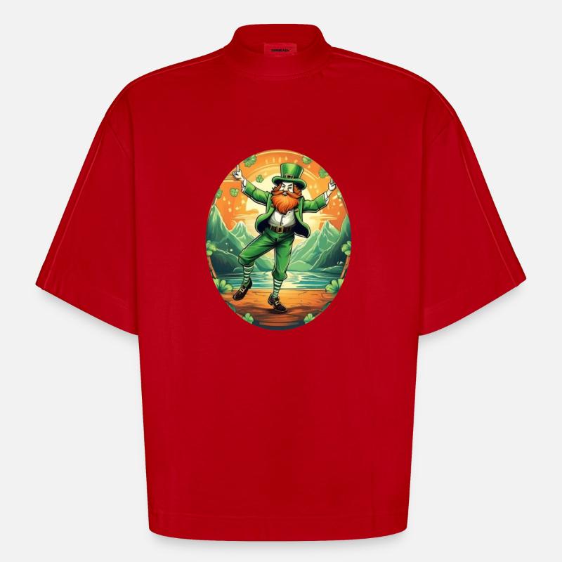 Danse trèfle de la Saint-Patrick - T-shirt bio épais oversize Boxy fabriqué en UE - rouge