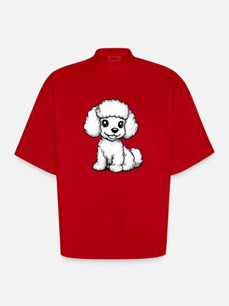 Poodle Dog Comic Cute - Heavyweight Oversized Organic Boxy T-Shirt Made in EU - red