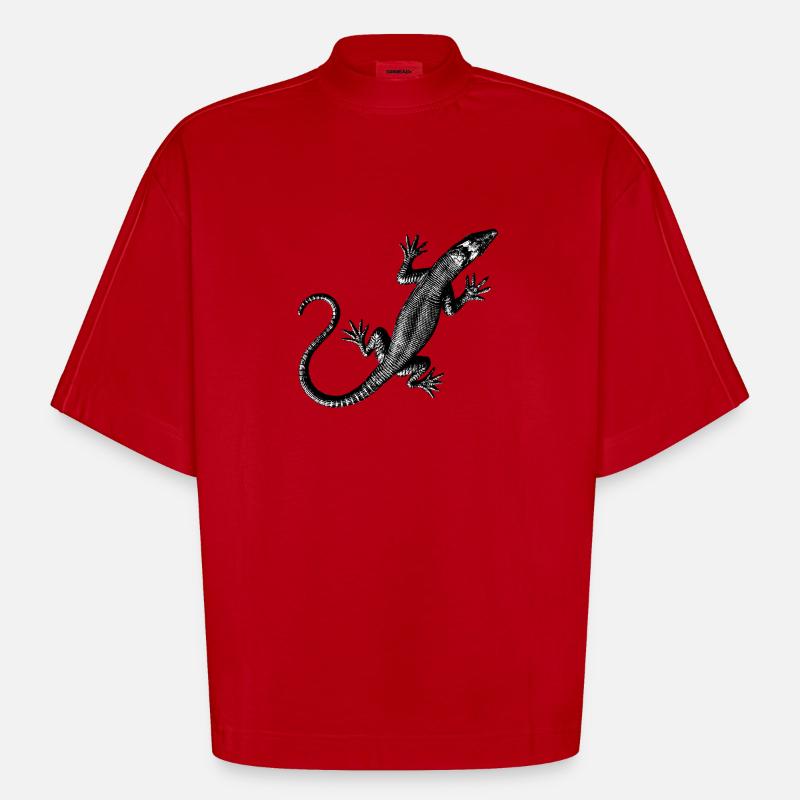 Grafik einer Eidechse - Heavyweight Oversized Organic Boxy T-Shirt Made in EU - Rot