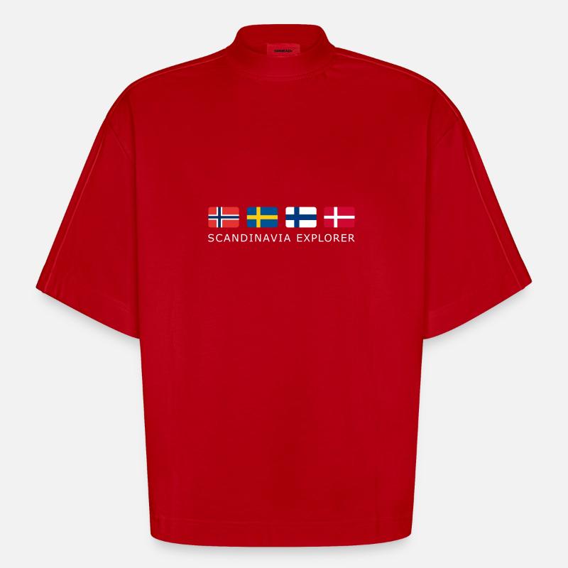 SCANDINAVIA EXPLORER white-lettered - T-shirt bio épais oversize Boxy fabriqué en UE - rouge