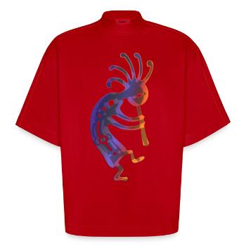 Natif joueur de flûte américain Kokopelli - T-shirt bio épais oversize Boxy fabriqué en UE - rouge - Devant