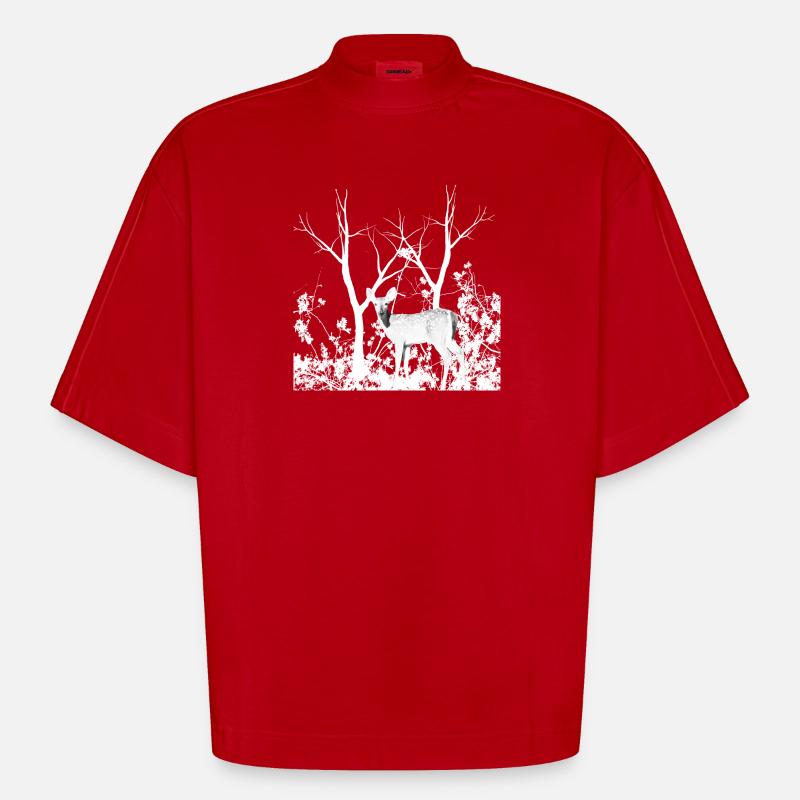 Biche Gracieuse Forêt Sauvage - T-shirt bio épais oversize Boxy fabriqué en UE - rouge