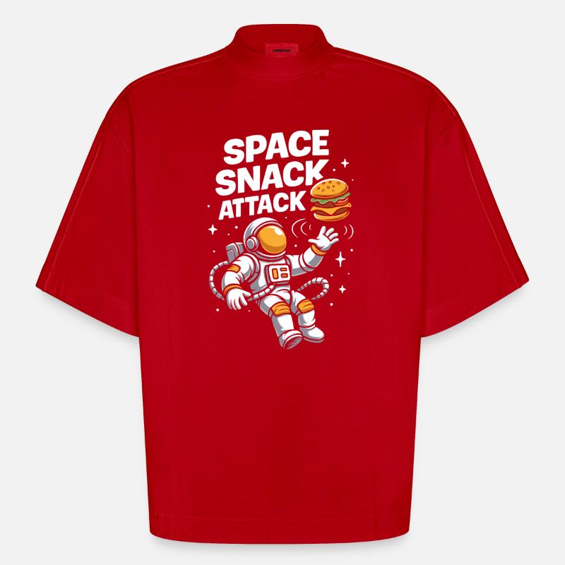 Conception spatiale du hamburger d'astronaute - T-shirt bio épais oversize Boxy fabriqué en UE - rouge