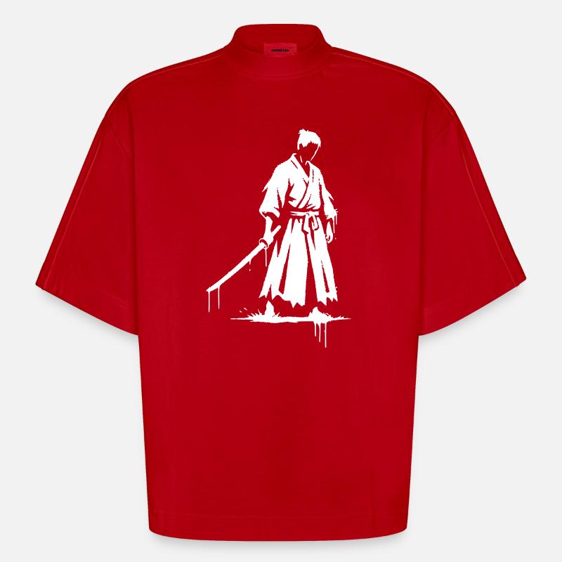 Trauriger Ronin Samurai Krieger graffiti - Heavyweight Oversized Organic Boxy T-Shirt Made in EU - Rot