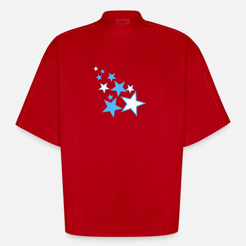 Blauer Sternregen/Blue Starrain - Heavyweight Oversized Organic Boxy T-Shirt Made in EU - Rot