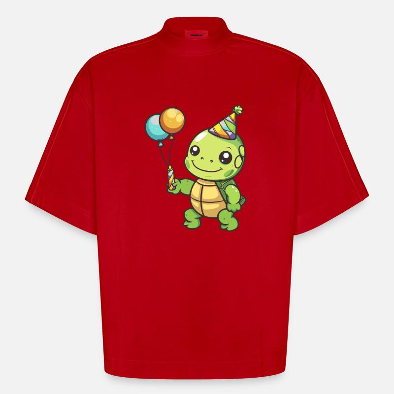 Turtle Birthday Comic - Heavyweight Oversized Organic Boxy T-Shirt Made in EU - red