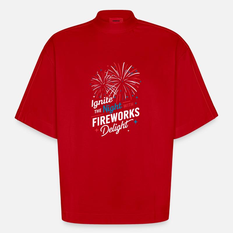 Pyrotechnie Feux d’artifice Pyrotechnie - T-shirt bio épais oversize Boxy fabriqué en UE - rouge