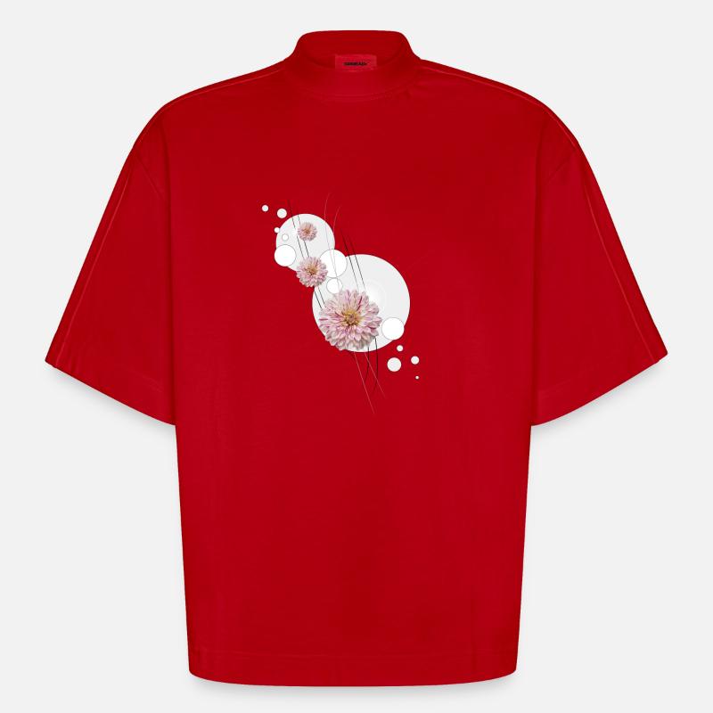 Dahlia fleurit gris - T-shirt bio épais oversize Boxy fabriqué en UE - rouge