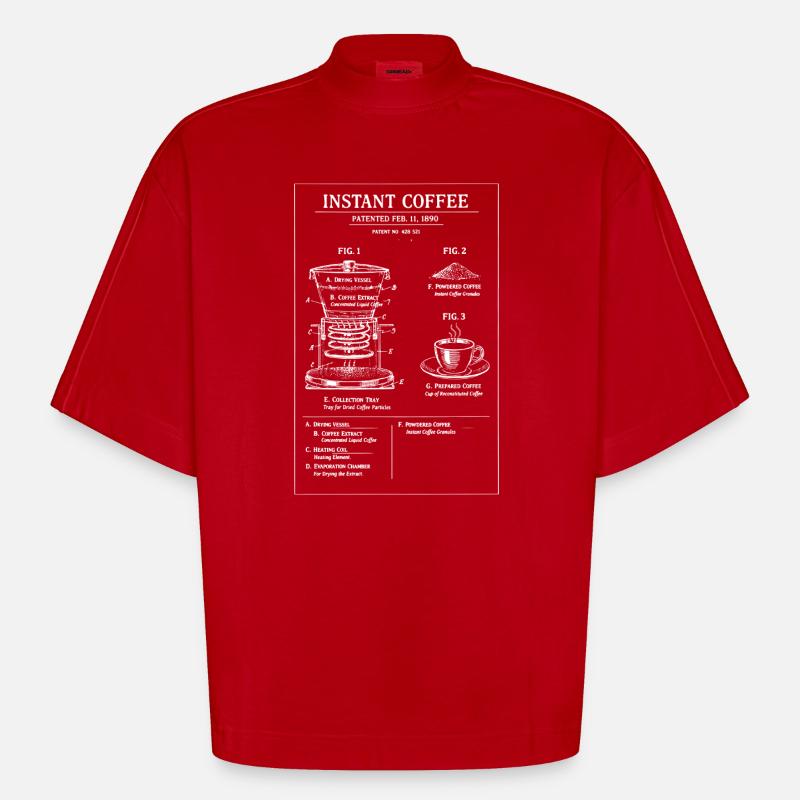 Illustration du plan de café instantané - T-shirt bio épais oversize Boxy fabriqué en UE - rouge