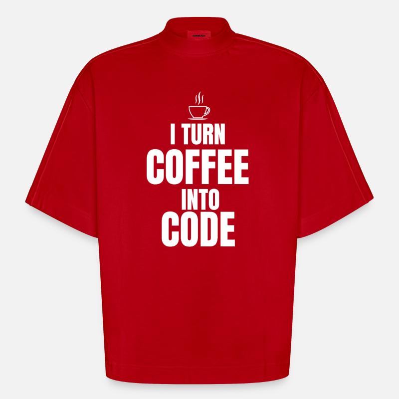 I Turn Coffee Into Code - Heavyweight Oversized Organic Boxy T-Shirt Made in EU - red