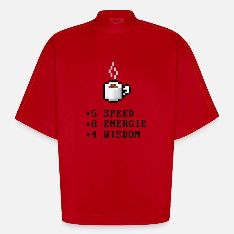 Pixel café avec Stats - T-shirt bio épais oversize Boxy fabriqué en UE - rouge