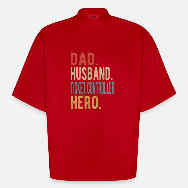 Ticketcontroller Papa Ehemann Held - Heavyweight Oversized Organic Boxy T-Shirt Made in EU - Rot