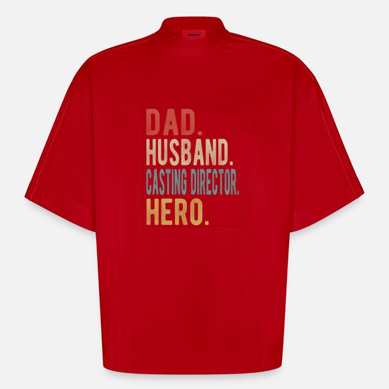 Casting-Direktor: Papa, Ehemann, Held - Heavyweight Oversized Organic Boxy T-Shirt Made in EU - Rot
