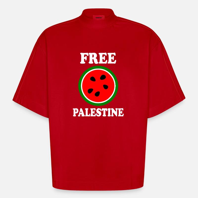 Melon pastèque de Palestine gratuit - T-shirt bio épais oversize Boxy fabriqué en UE - rouge