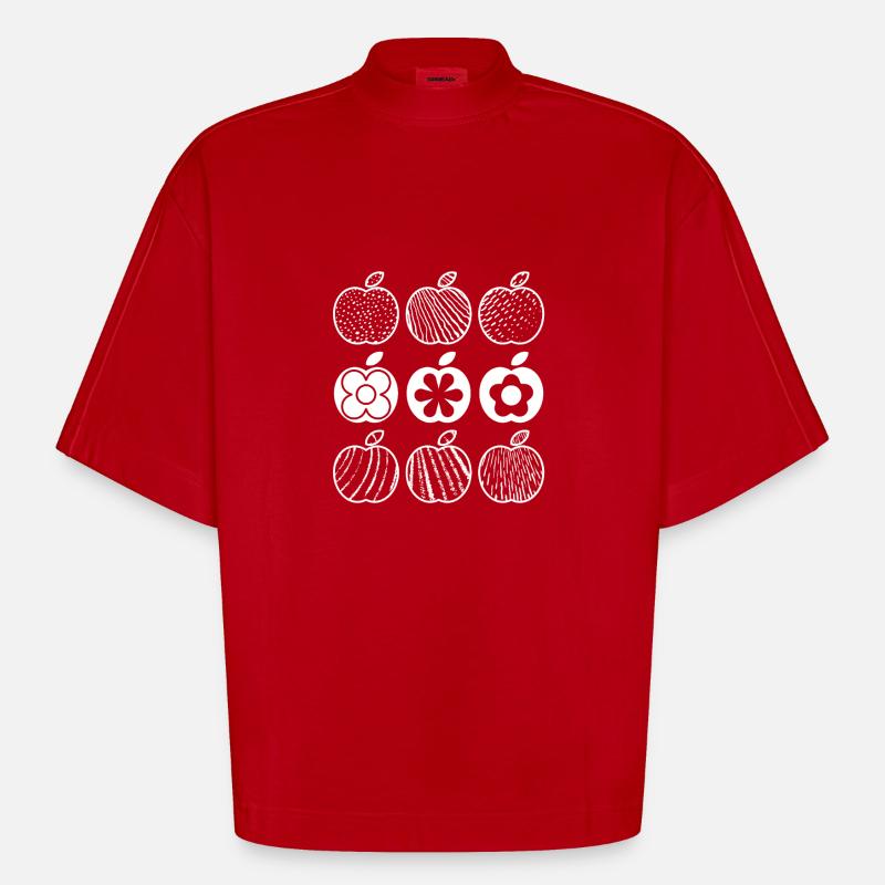 Apple Pattern (White) - Heavyweight Oversized Organic Boxy T-Shirt Made in EU - red