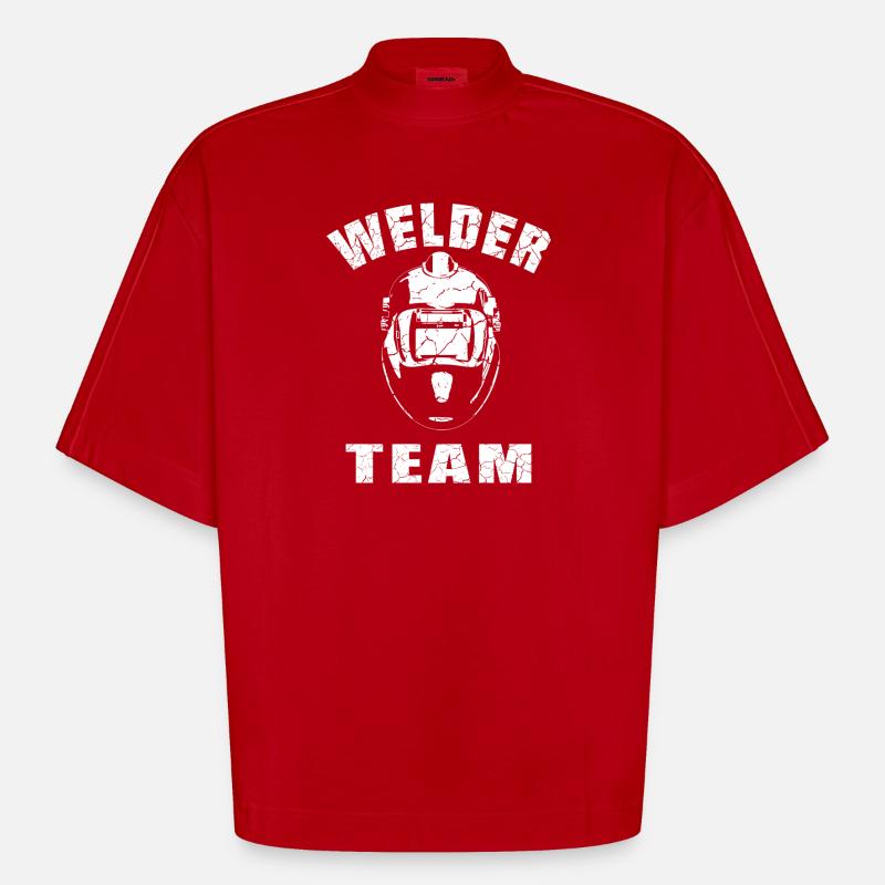 Conception de l’équipe de soudeurs - T-shirt bio épais oversize Boxy fabriqué en UE - rouge