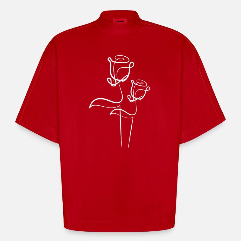 Deux roses - T-shirt bio épais oversize Boxy fabriqué en UE - rouge