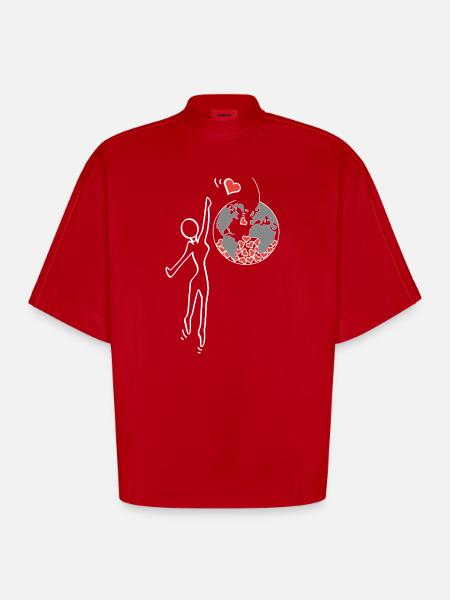 Give love - Heavyweight Oversized Organic Boxy T-Shirt Made in EU - red