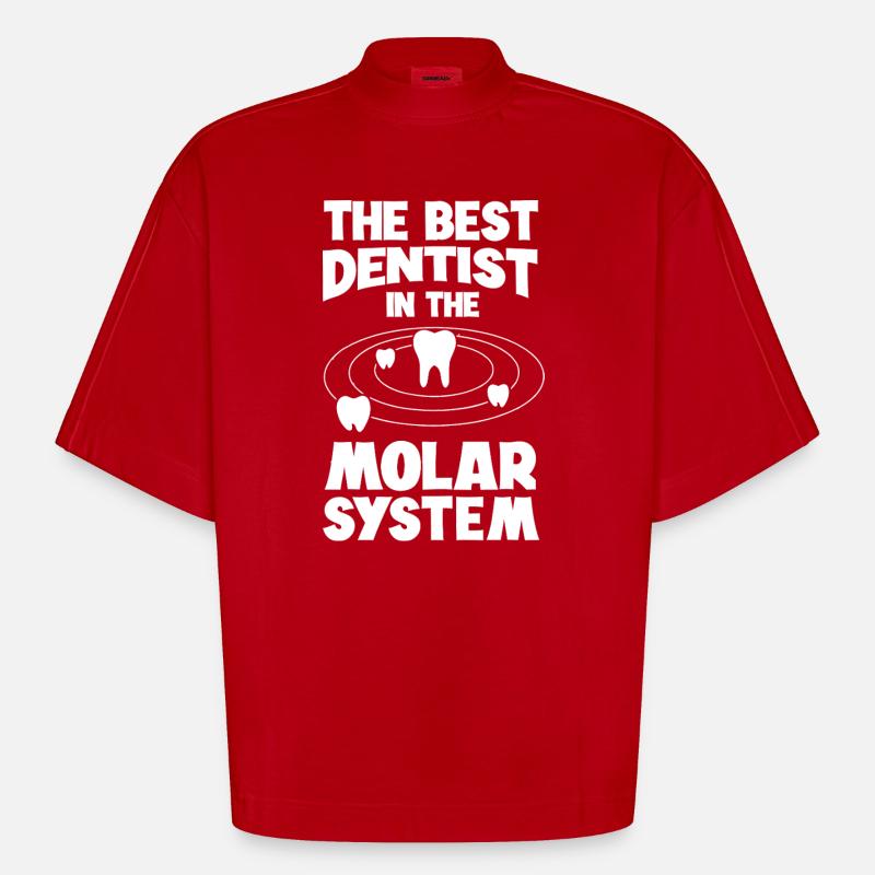 Molar System Dentist Tee - Heavyweight Oversized Organic Boxy T-Shirt Made in EU - red