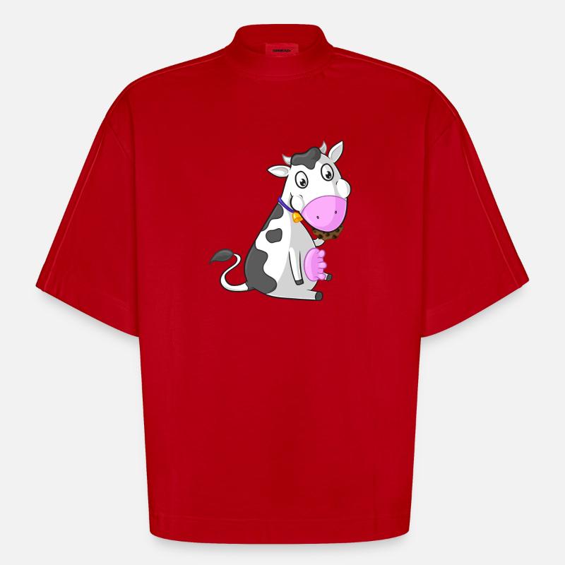 Mampfende Comic Kuh - Heavyweight Oversized Organic Boxy T-Shirt Made in EU - Rot